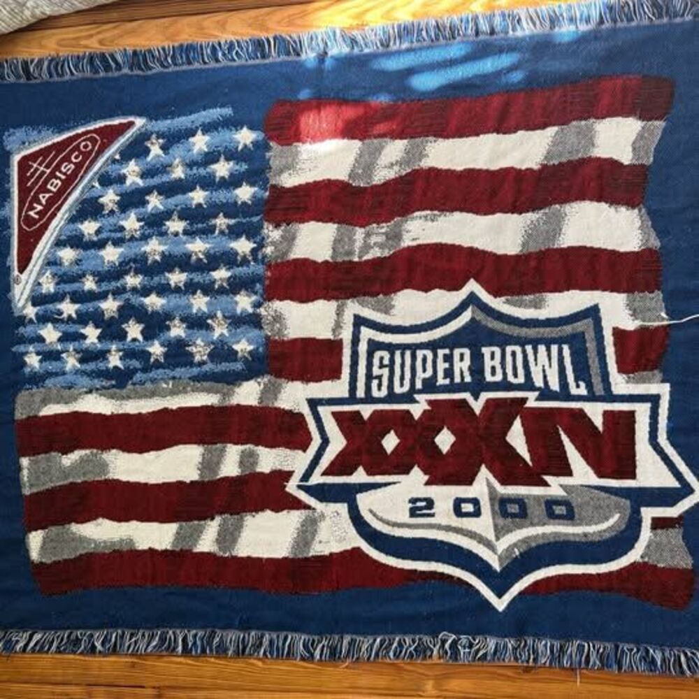 Vintage y2k Super Bowl 2000 Woven Tapestry Throw Blanket